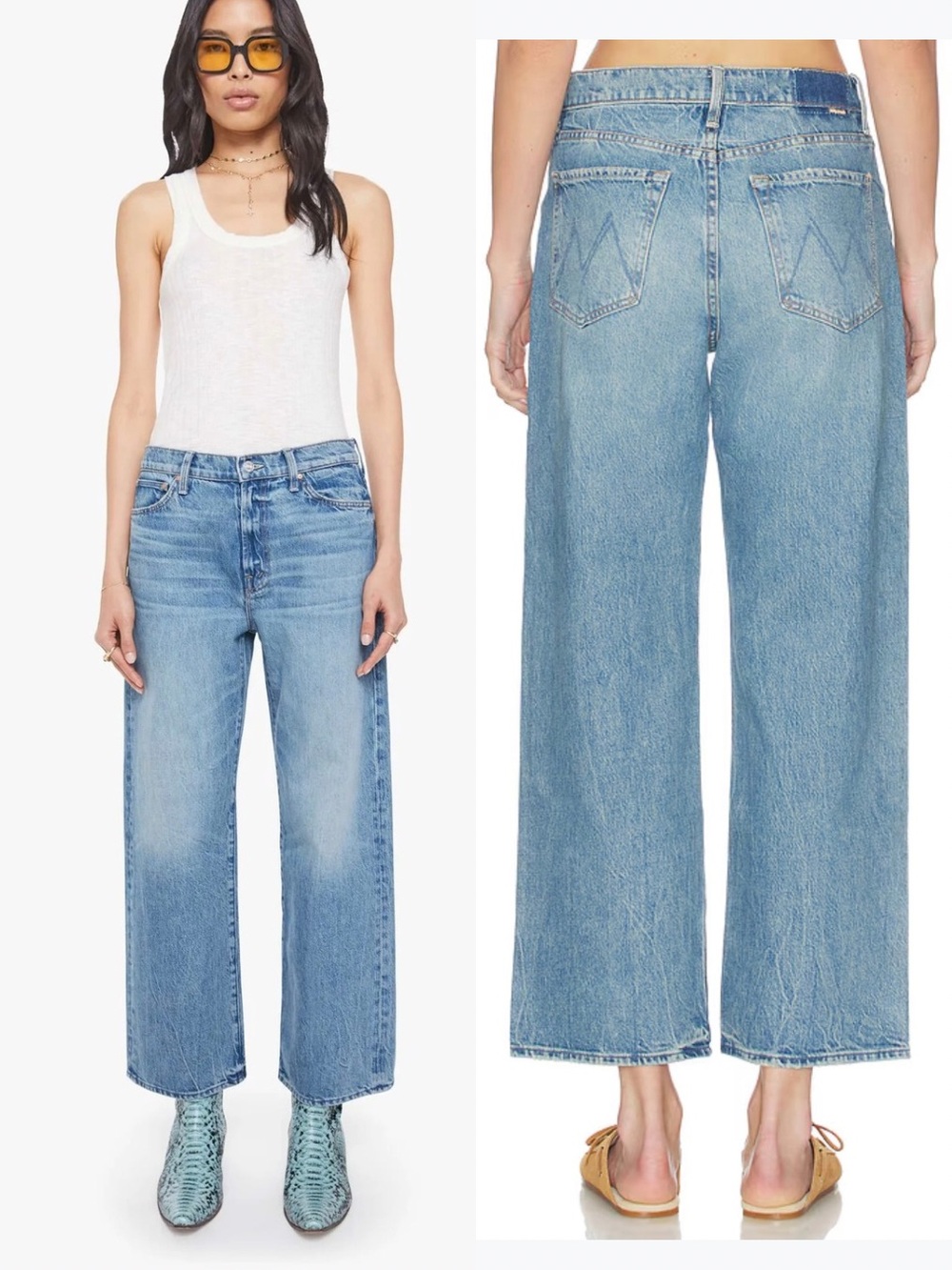 MOTHER The Dodger Flood Jeans Folk Star Size 29 Wide Leg Med Wash Denim Campus